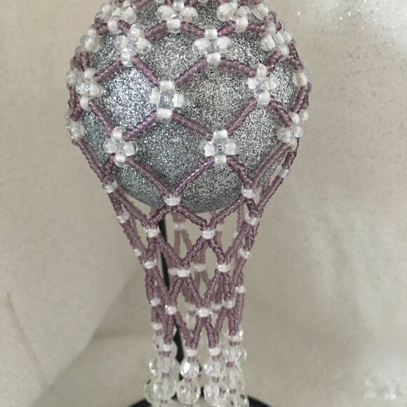 Beaded Ornament Cover - Amethyst & Clear Crystal Decoration - Picture 3 of 3